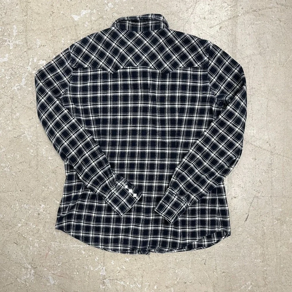 Ralph Lauren Sport Shirt Youth 14 Blue Plaid Flannel Diamond Pearl Snap Western